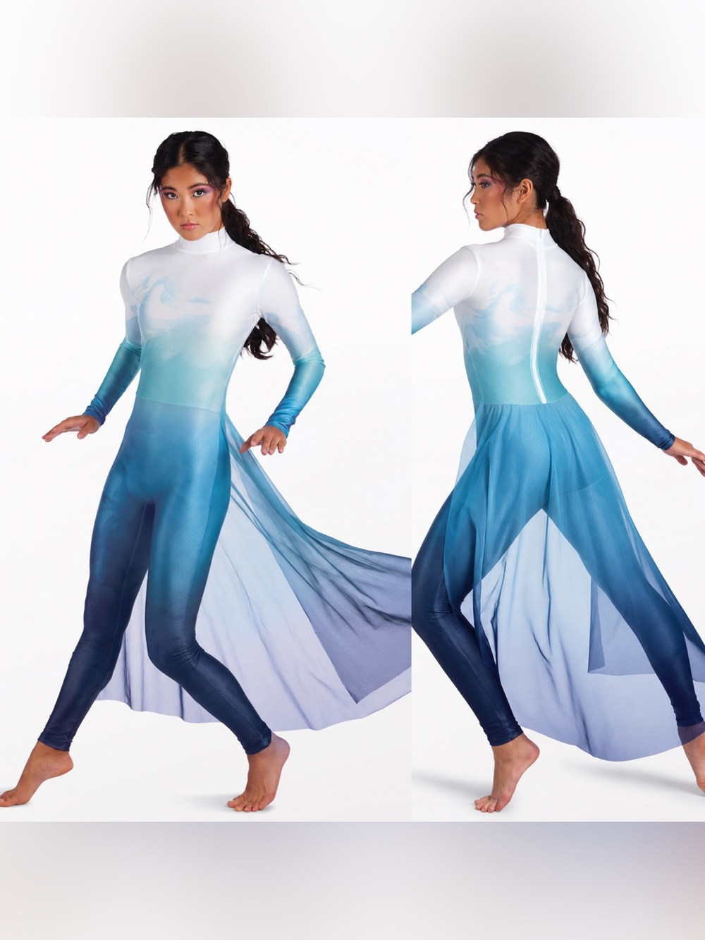 WEISSMAN Dance Blue Ombre Printed Back Panel Unitard 18243 SA-Small adult